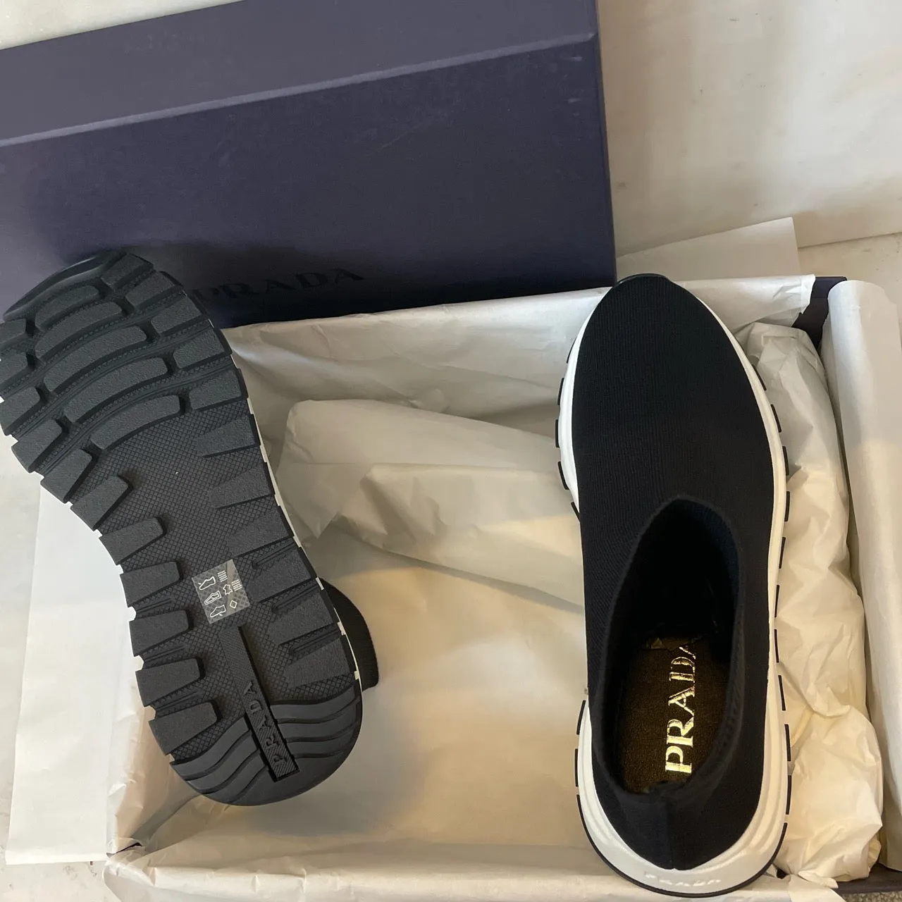 PRADA SPORT SOCK KNIT TRAINERS - BLACK