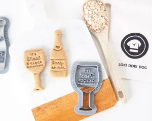 "Treat O' Clock" Wine Glass   Bottle Dog Biscuit Cookie Cutters (BUNDLE of 2)