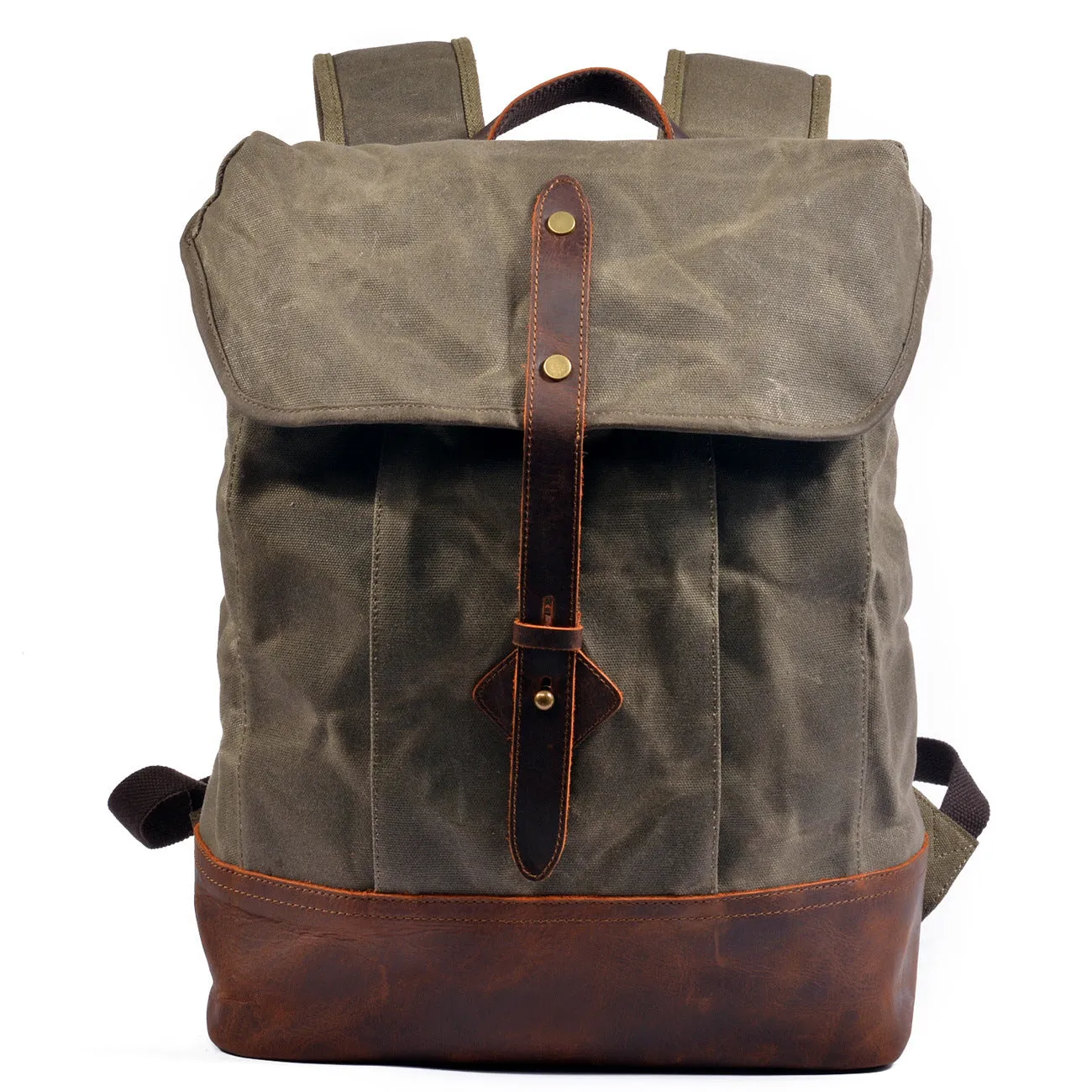 REALAIOT Men's anti-splashing backpack Hard wax canvas Computer bag College student anti-theft backpack Outdoor mountaineering bag