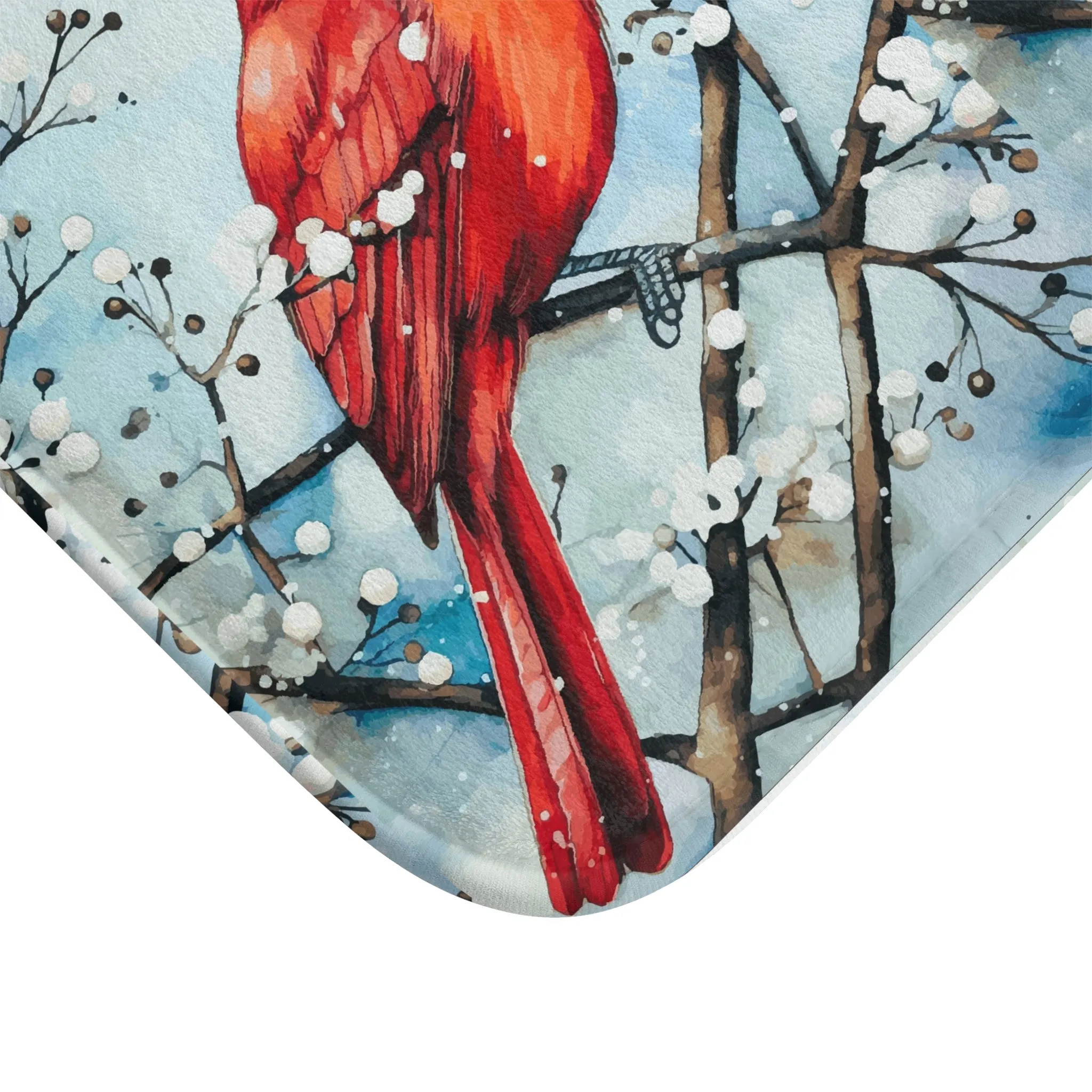 Red Bird in the Snow Bath Mat