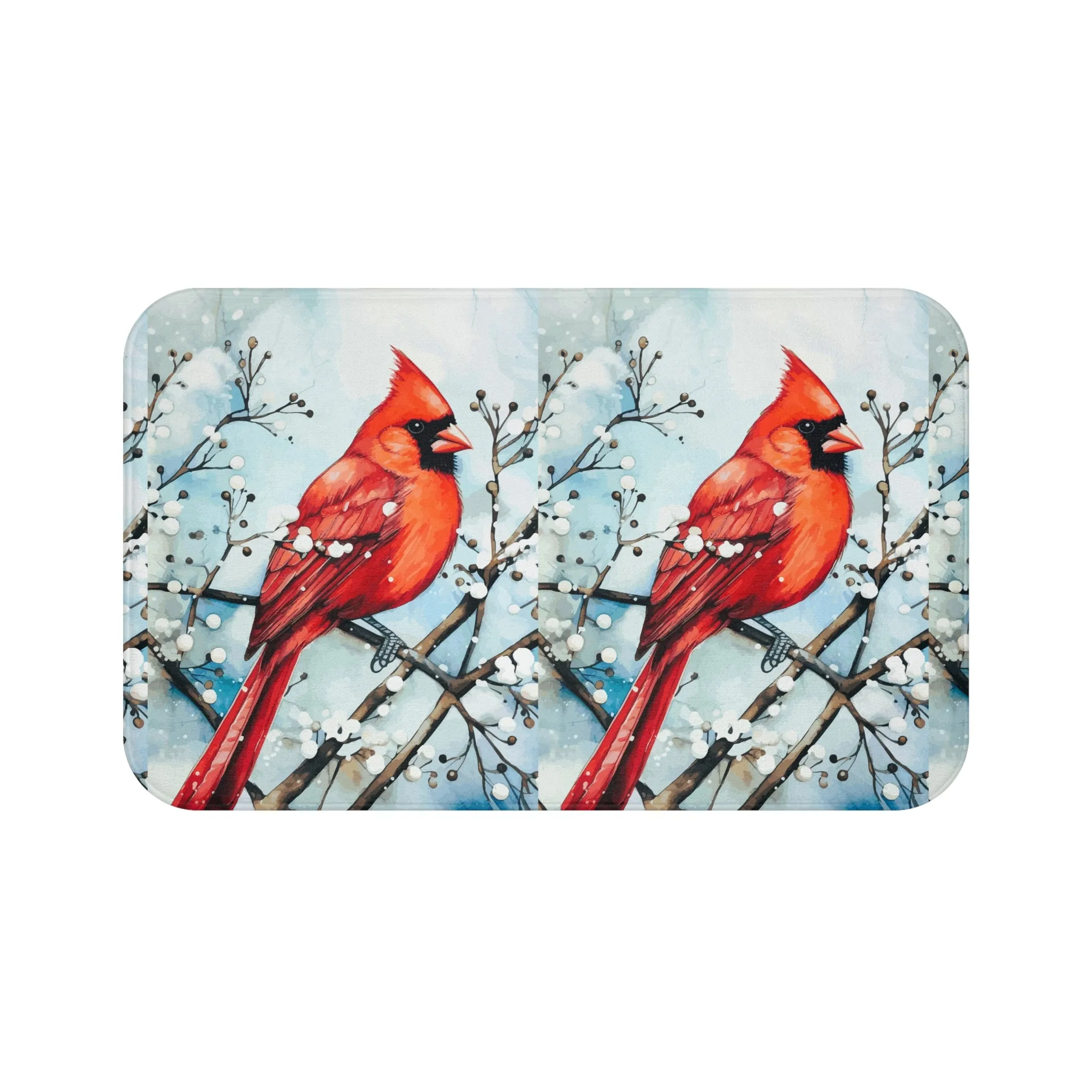 Red Bird in the Snow Bath Mat