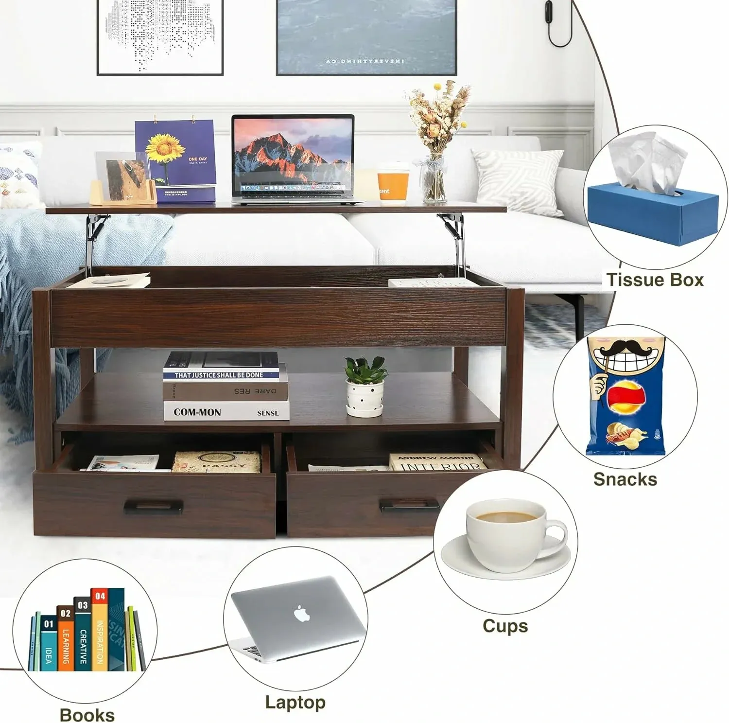 REDCAMP Lift Top Coffee Table with Storage