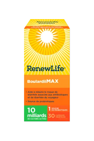 Renew Life® BoulardiiMAX, Antibiotic-Associated diarrhea, Travel Support Probiotic, 10 Billion Active Cultures 30s