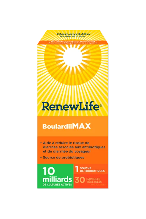 Renew Life® BoulardiiMAX, Antibiotic-Associated diarrhea, Travel Support Probiotic, 10 Billion Active Cultures 30s
