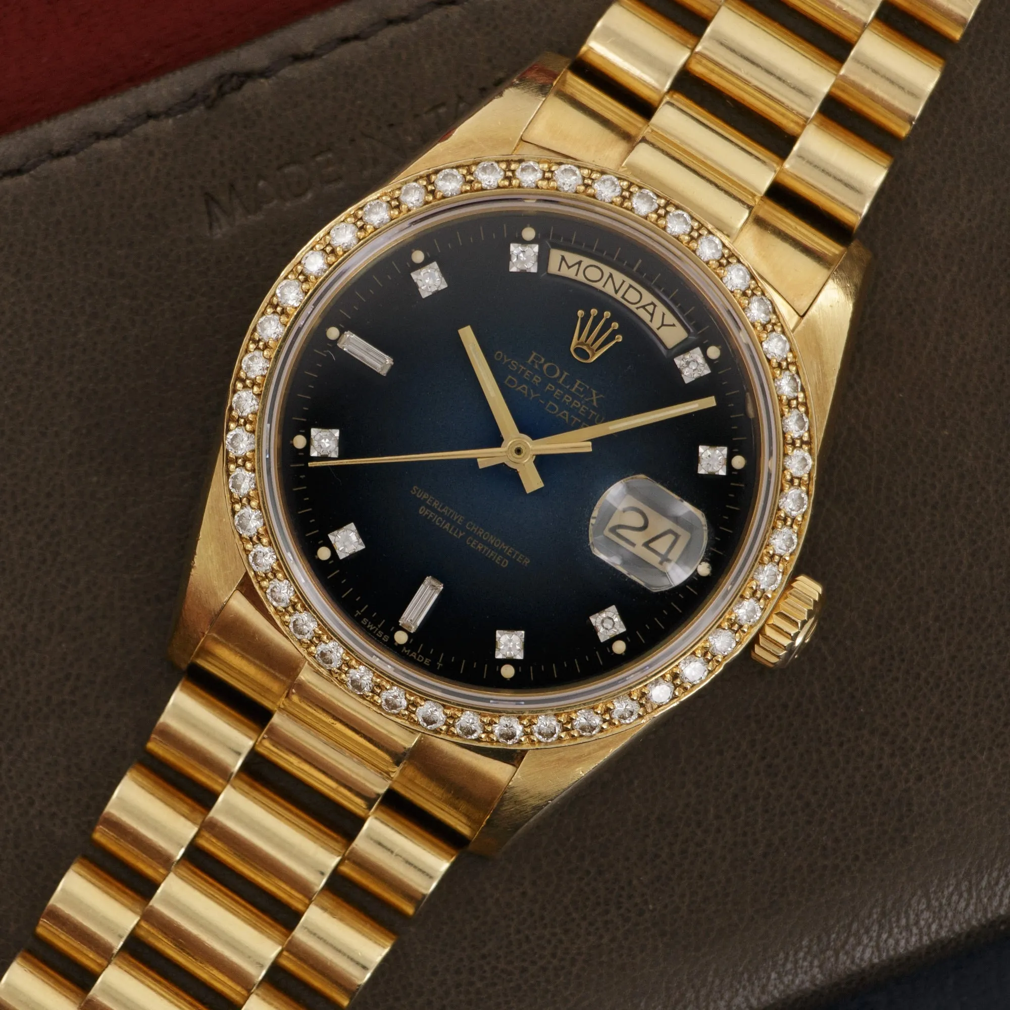 Rolex Yellow Gold Day-Date Blue Vignette Diamond Watch Ref. 18048