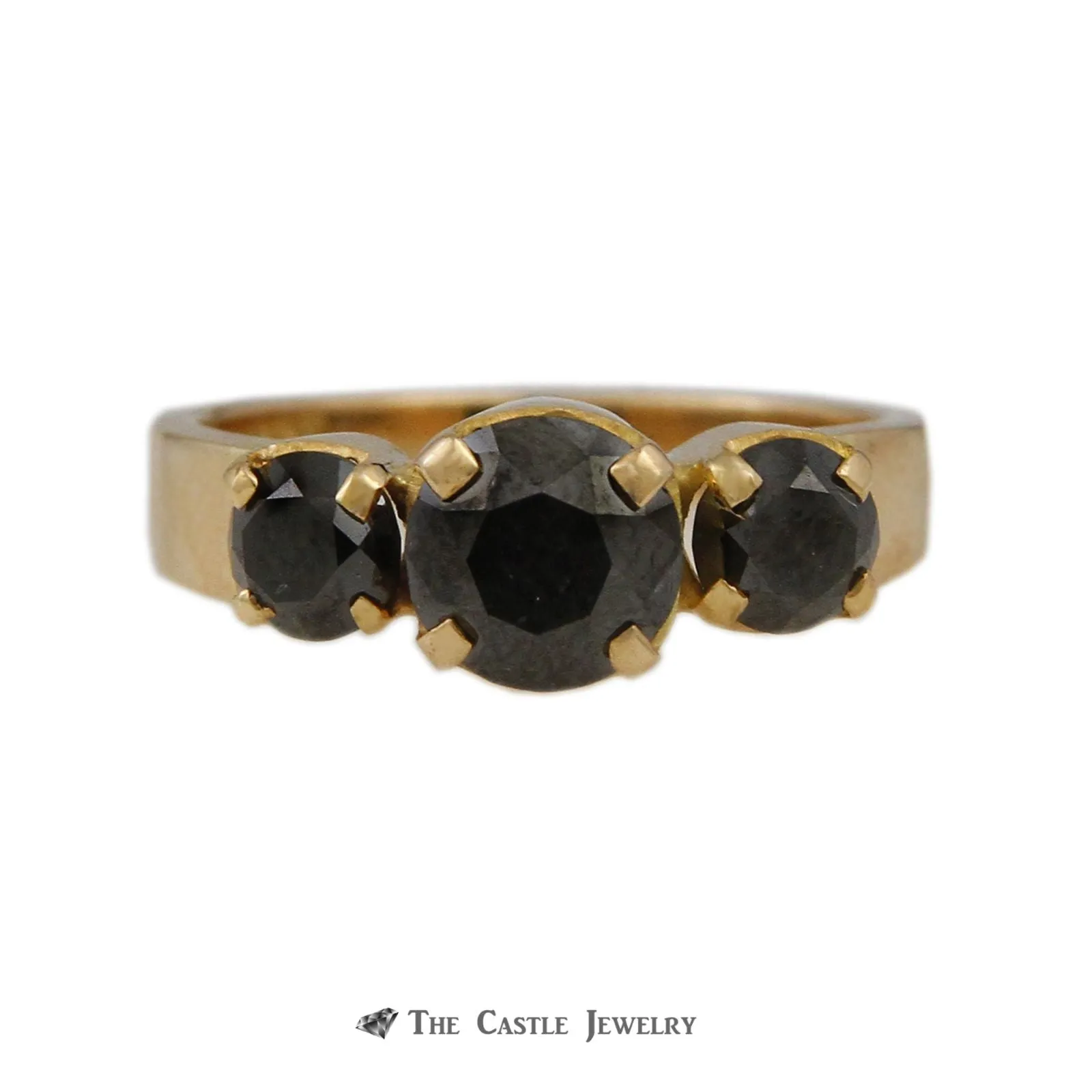 Round Black Diamond 1.75cttw 3 Stone Ring in Wide 18K Yellow Gold Mounting