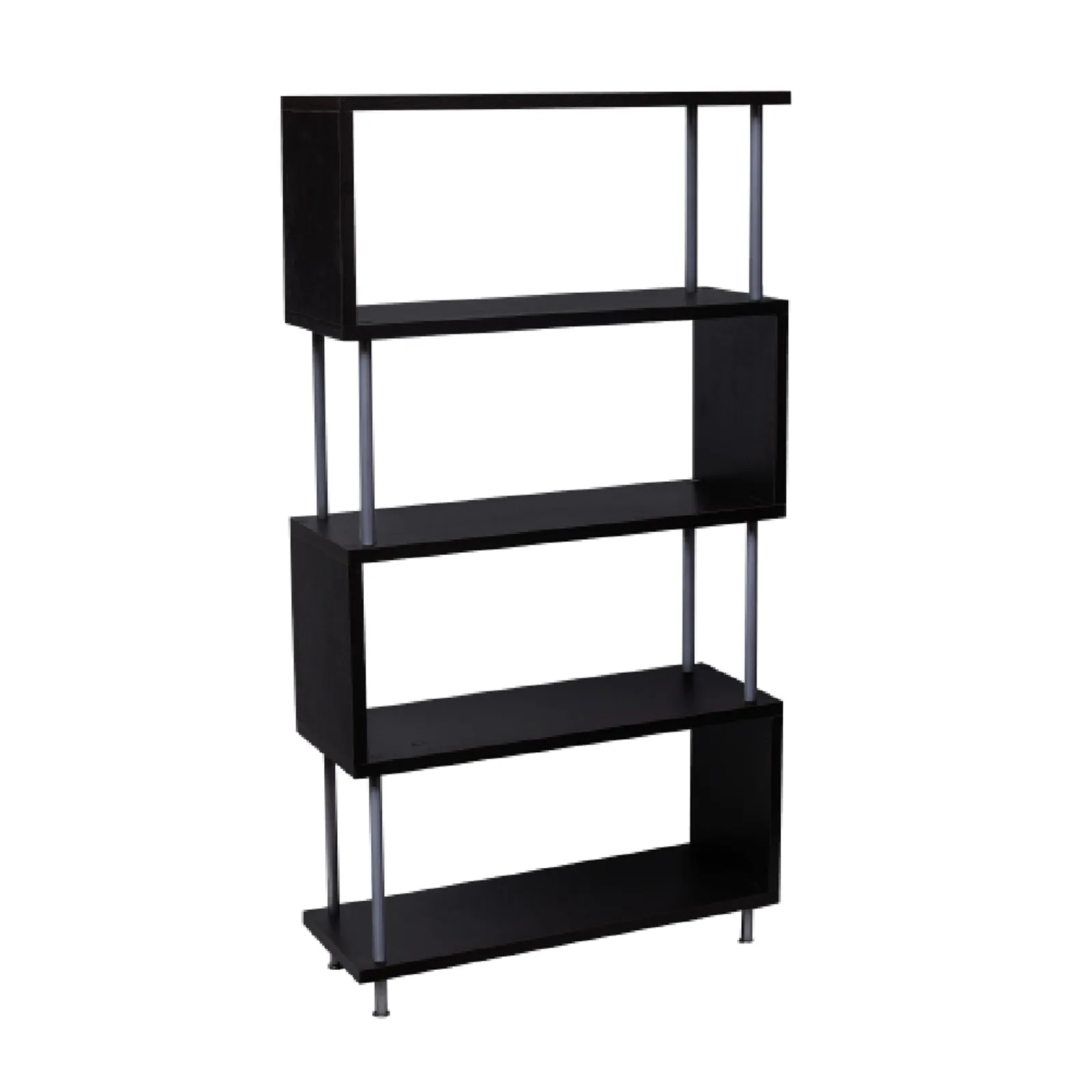 S-Shaped 5 Shelf Bookcase, Wooden Z Shaped 5-Tier Vintage Bookshelf (Dark Brown）