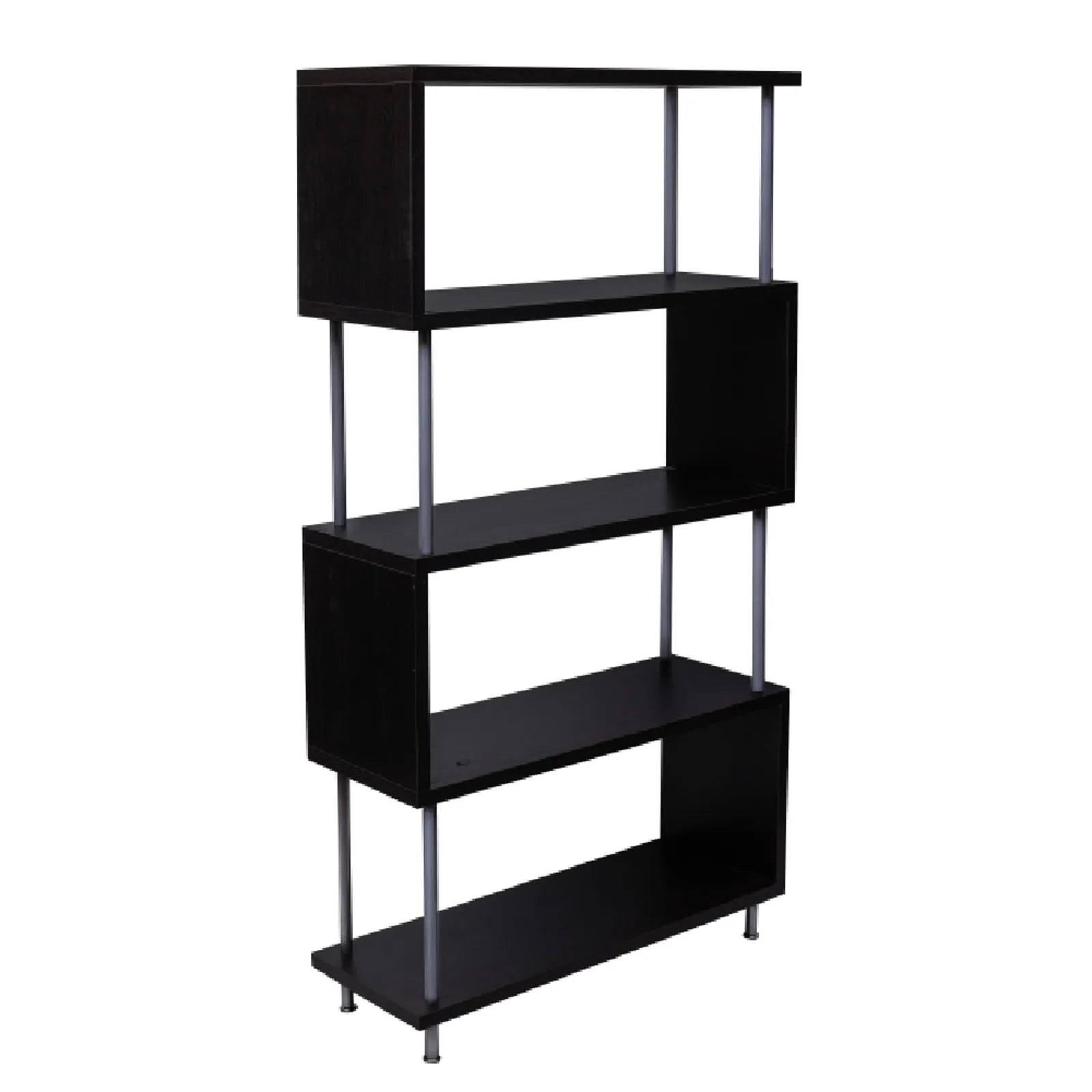 S-Shaped 5 Shelf Bookcase, Wooden Z Shaped 5-Tier Vintage Bookshelf (Dark Brown）