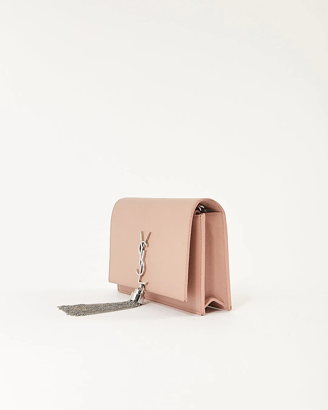 Saint Laurent Rose Poudre Grained Leather Monogram Kate Tassel Wallet On chain