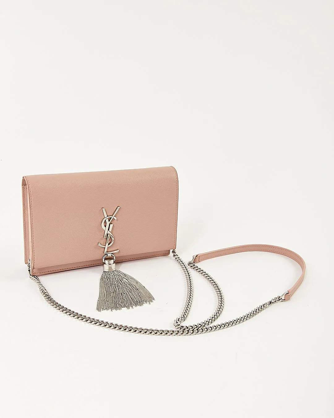 Saint Laurent Rose Poudre Grained Leather Monogram Kate Tassel Wallet On chain