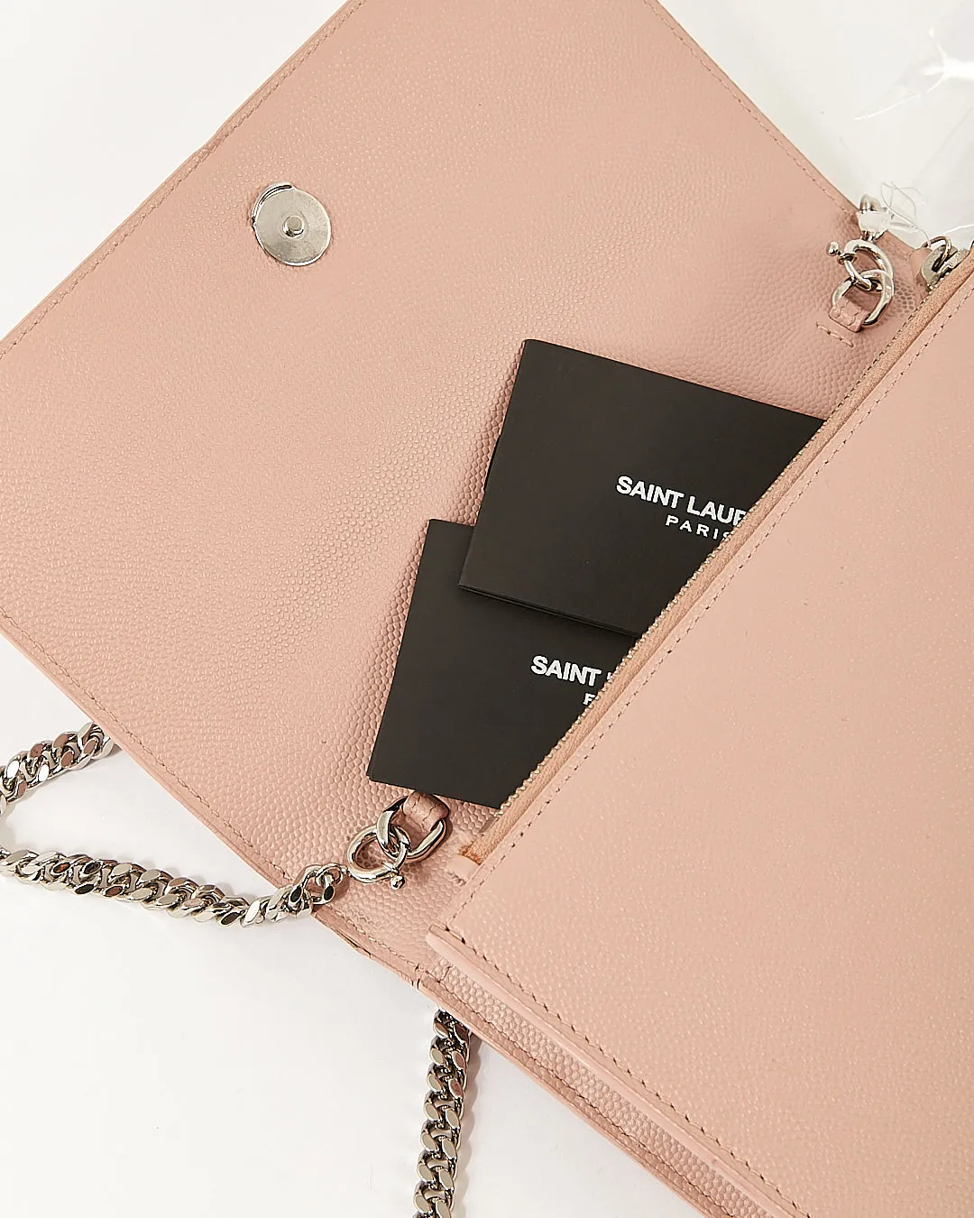 Saint Laurent Rose Poudre Grained Leather Monogram Kate Tassel Wallet On chain