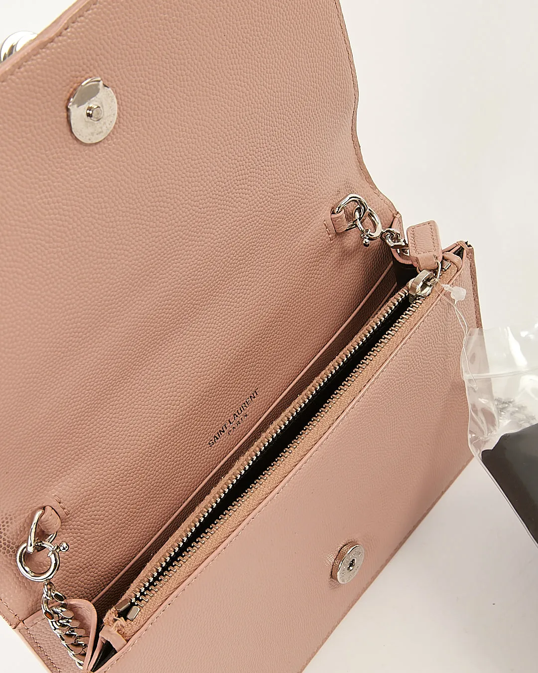 Saint Laurent Rose Poudre Grained Leather Monogram Kate Tassel Wallet On chain