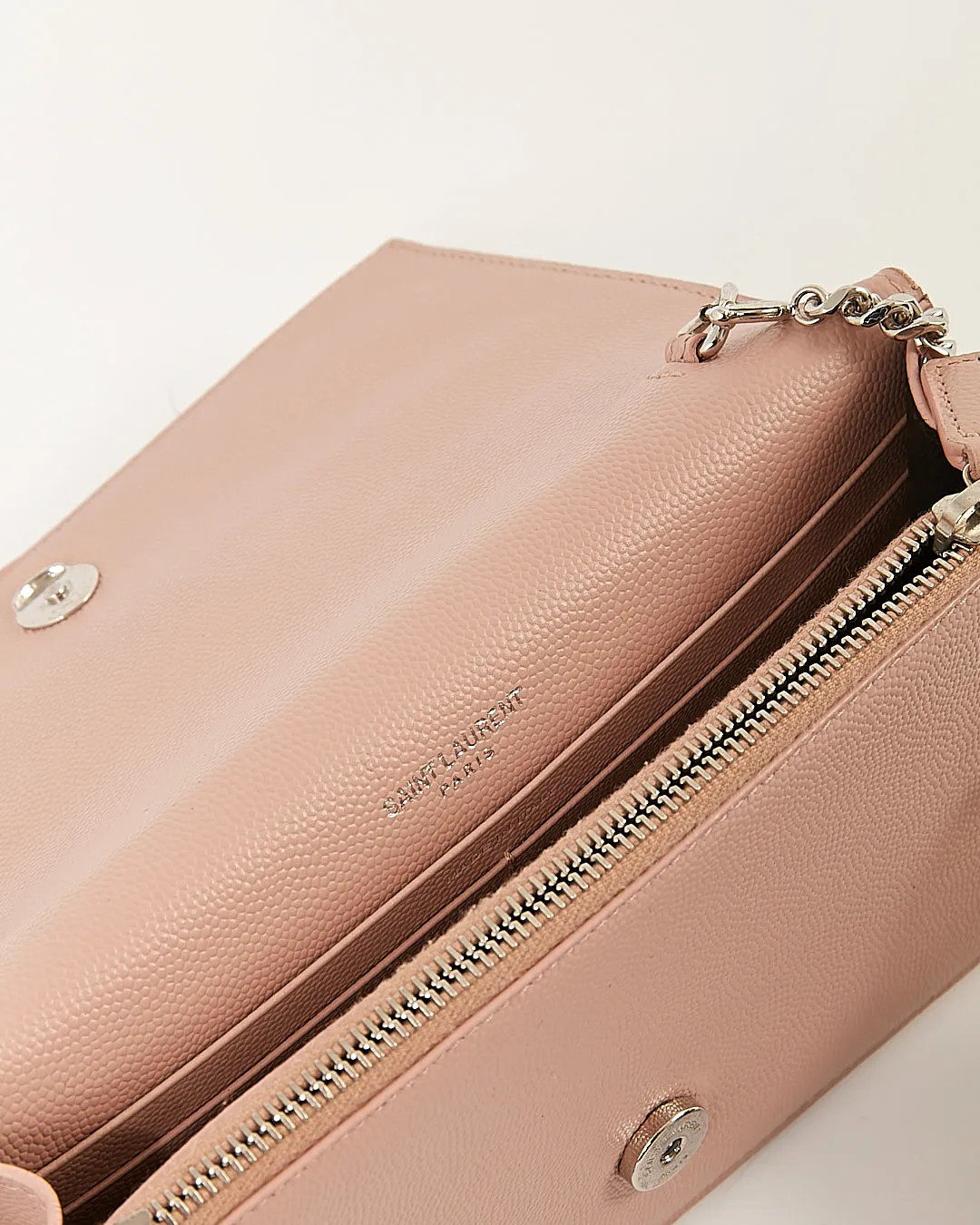 Saint Laurent Rose Poudre Grained Leather Monogram Kate Tassel Wallet On chain