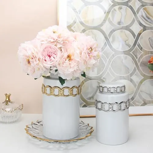 SAZ DEKOR Vase with Lid Centerpieces Decorative Flower Vase for Candy Sugar Shelf 13x22cm