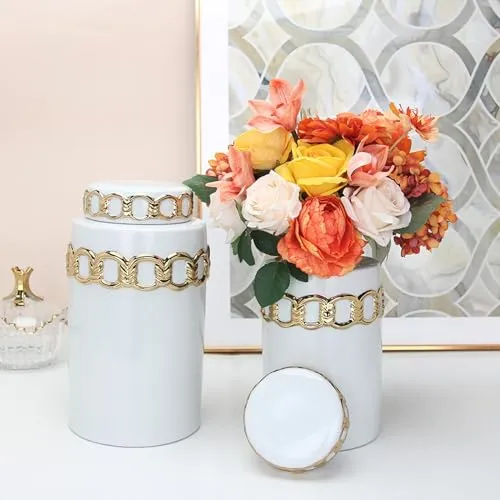 SAZ DEKOR Vase with Lid Centerpieces Decorative Flower Vase for Candy Sugar Shelf 13x22cm