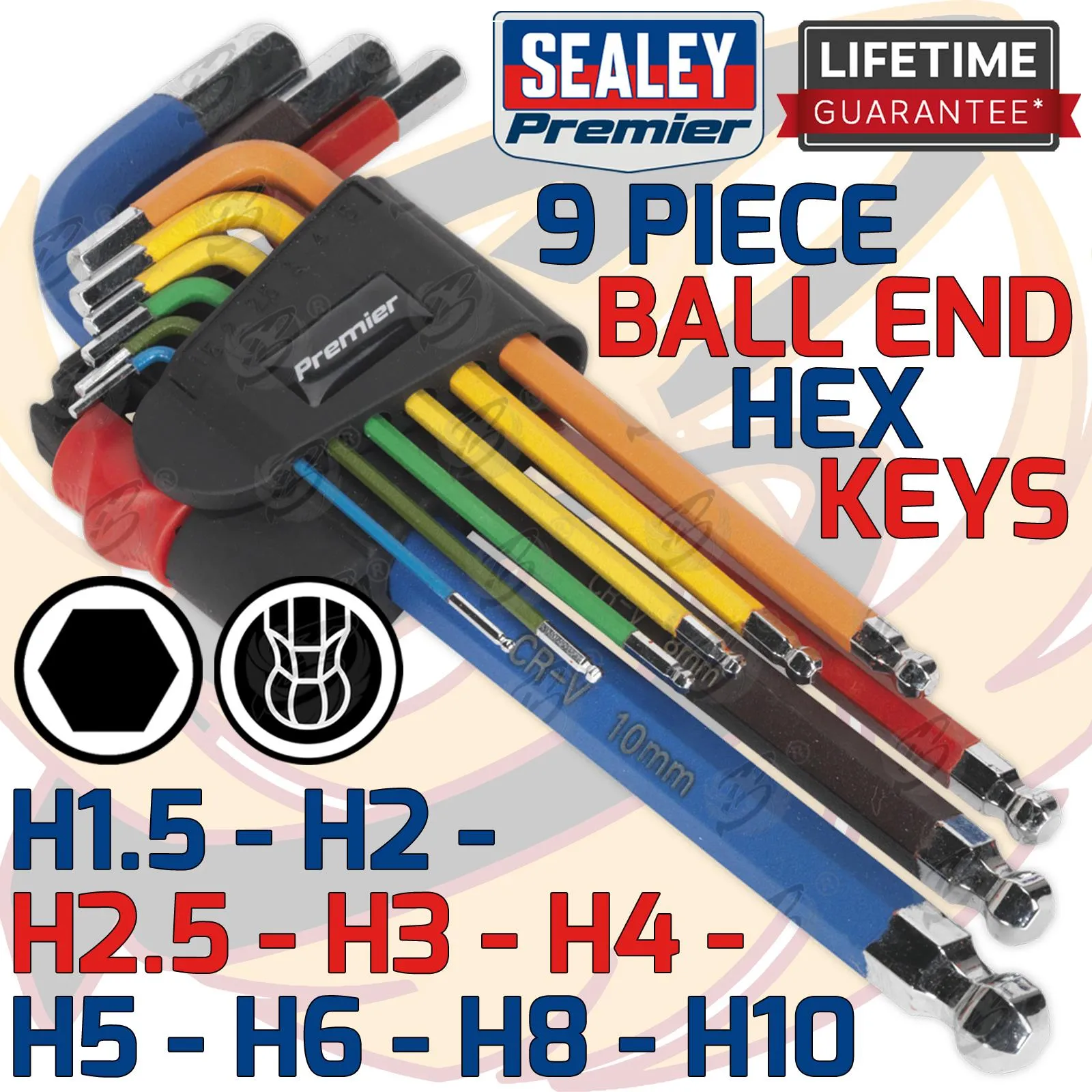 SEALEY 18PCS COLOUR CODED TAMPERPROOF TORX & BALL END HEX KEY SETS ( H1.27 - H10 ) ( T6 - T50 )