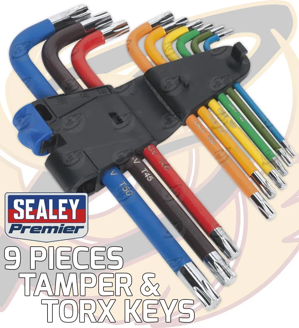 SEALEY 18PCS COLOUR CODED TAMPERPROOF TORX & BALL END HEX KEY SETS ( H1.27 - H10 ) ( T6 - T50 )
