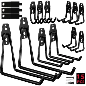SEDY 15-Piece Garage Tool Storage Wall Hook Set - Stainless Steel Hangers for Organizing Tools