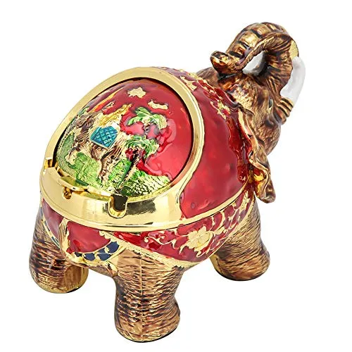 SIK® Elephant Ashtray, Electroplating Spherical Innovative Desktop Ashtray Exquisite for Home(Golden Red Full Color)