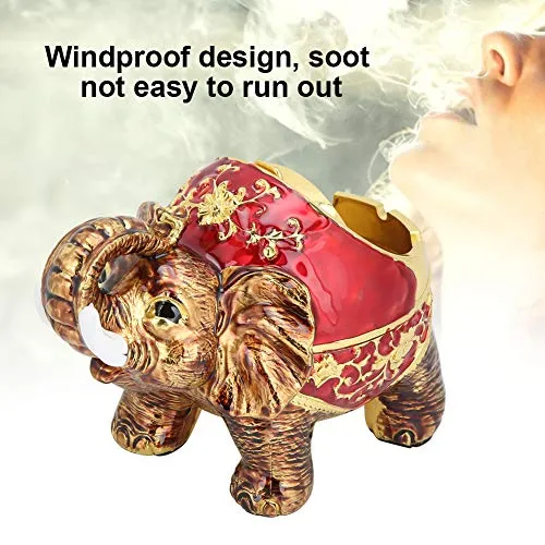 SIK® Elephant Ashtray, Electroplating Spherical Innovative Desktop Ashtray Exquisite for Home(Golden Red Full Color)