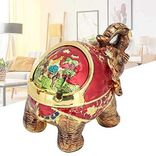 SIK® Elephant Ashtray, Electroplating Spherical Innovative Desktop Ashtray Exquisite for Home(Golden Red Full Color)