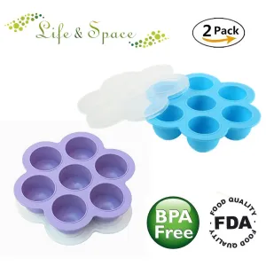 Silicone Egg Bite Molds for Instant Pot Accessories & Pressure Cooker, Food Freezer Tray & Food Storage Trays with Clip-on Lid - BPA Free & FDA Approved ( 2pcs, Blue &Purple)