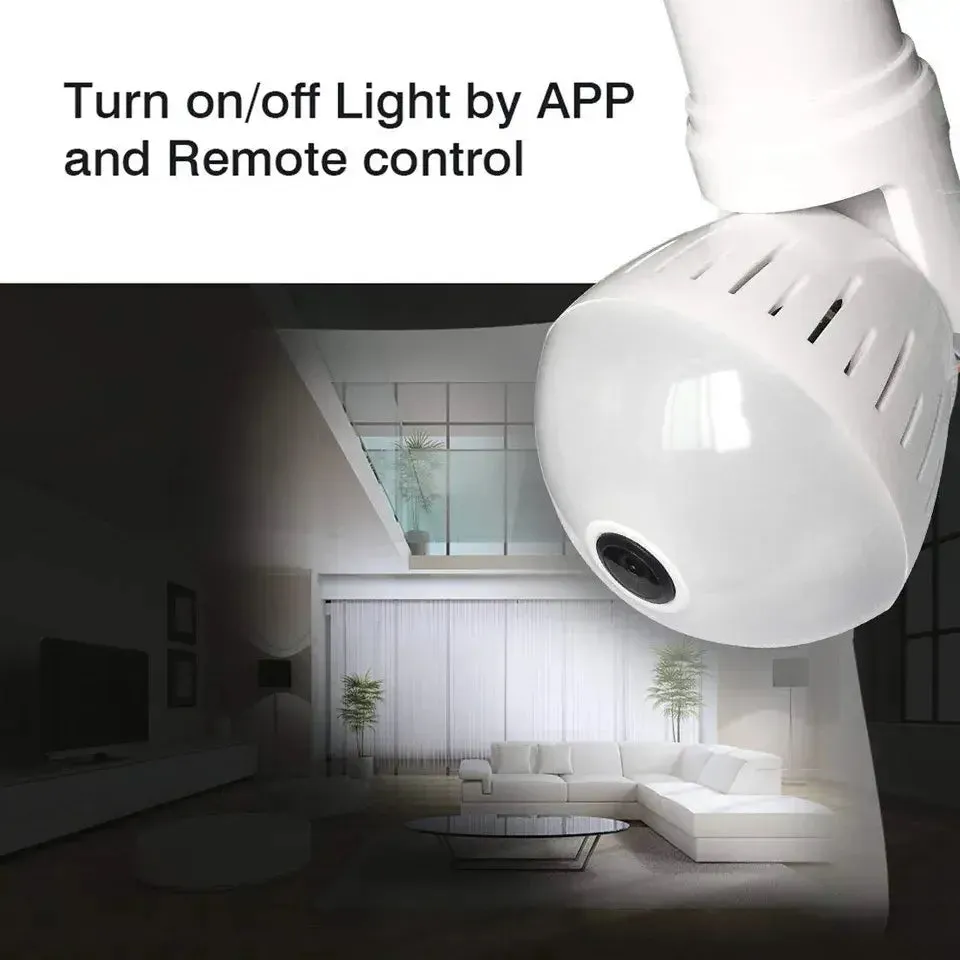 Smart LED Light Bulb Wireless Security Camera, 1080P Full HD, 360° Panoramic View, Fisheye Lens & Night Vision, Motion Detector, 2-Way Audio