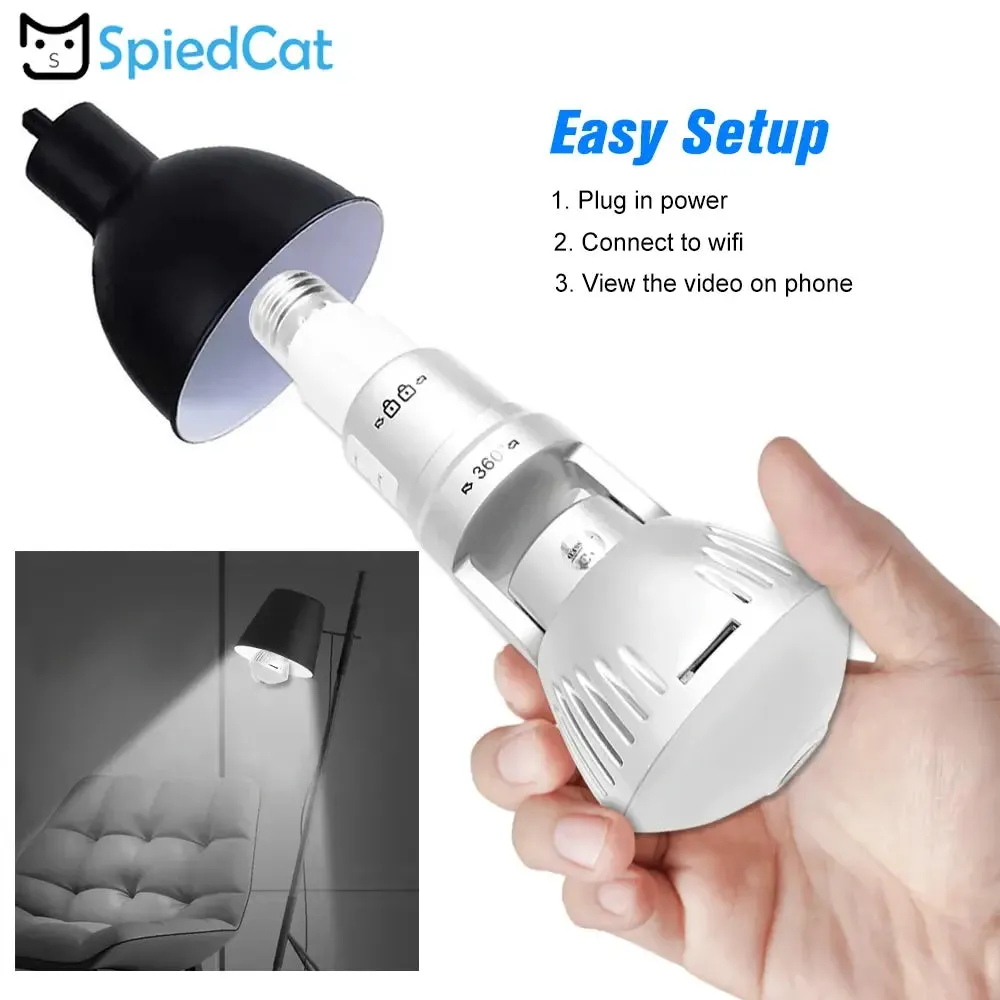 Smart LED Light Bulb Wireless Security Camera, 1080P Full HD, 360° Panoramic View, Fisheye Lens & Night Vision, Motion Detector, 2-Way Audio