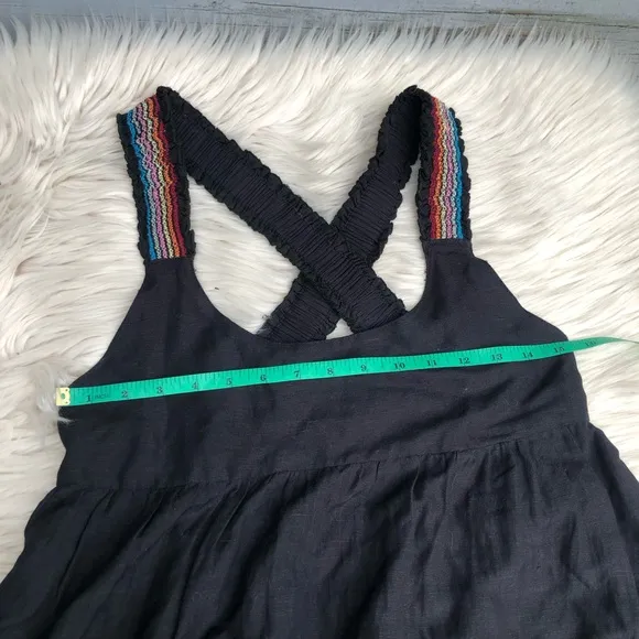 Solid &amp; Striped Multicolor Embroidery Cross Back Strap Black Mini Sun Dress S