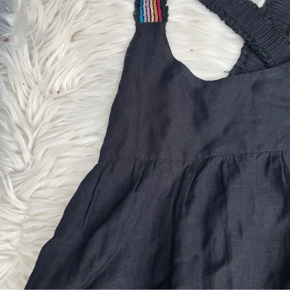 Solid &amp; Striped Multicolor Embroidery Cross Back Strap Black Mini Sun Dress S