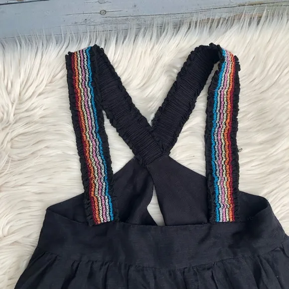 Solid &amp; Striped Multicolor Embroidery Cross Back Strap Black Mini Sun Dress S