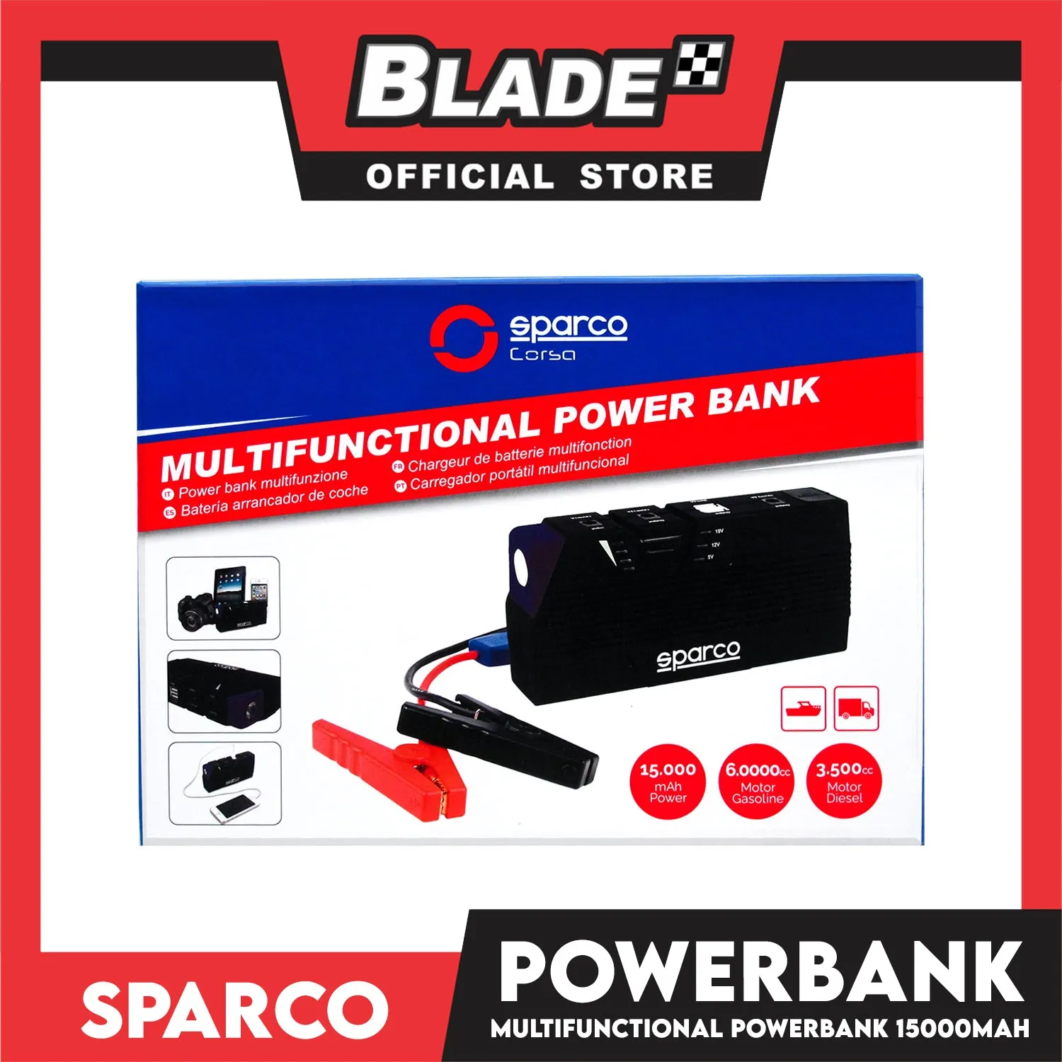 Sparco Multifunctional Power Bank 15000mAh 12v Gasoline & Diesel (Black)