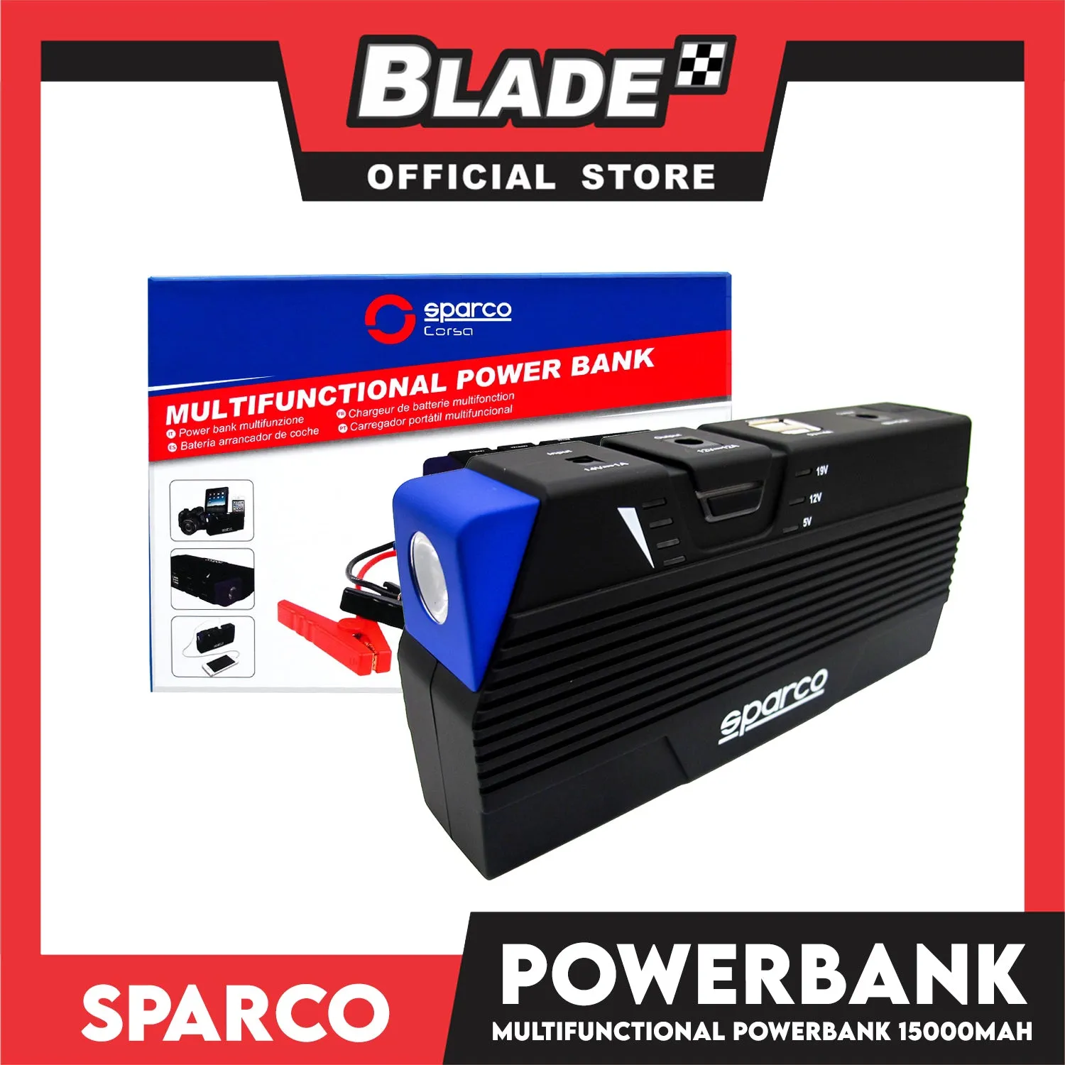 Sparco Multifunctional Power Bank 15000mAh 12v Gasoline & Diesel (Black)