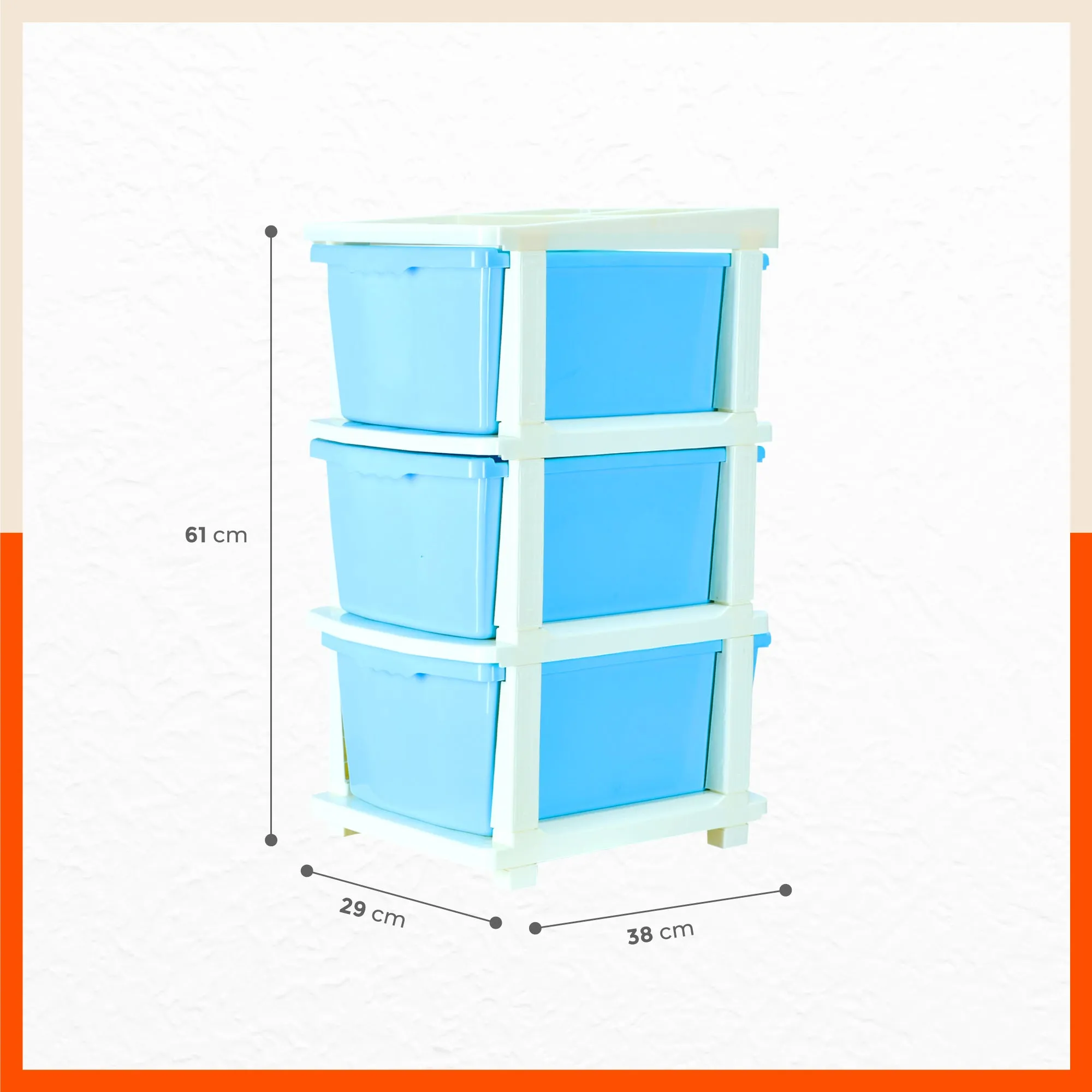 Stomo 3 Drawer Multi-Purpose Storage Organizer for Home and Office  (Blue)