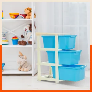 Stomo 3 Drawer Multi-Purpose Storage Organizer for Home and Office  (Blue)