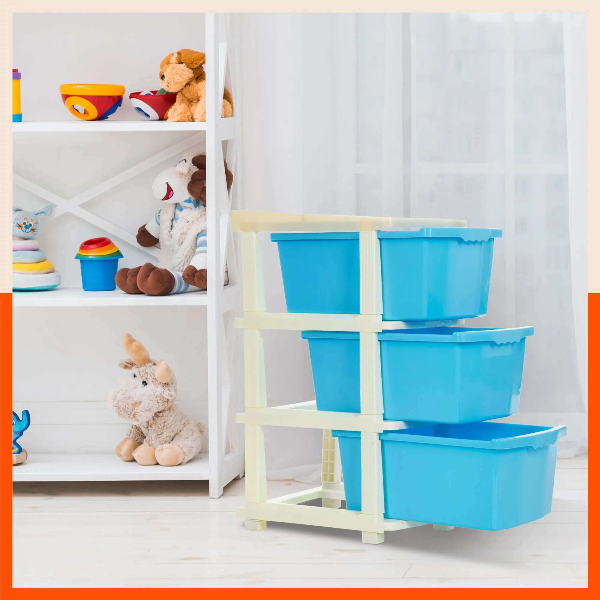 Stomo 3 Drawer Multi-Purpose Storage Organizer for Home and Office  (Blue)