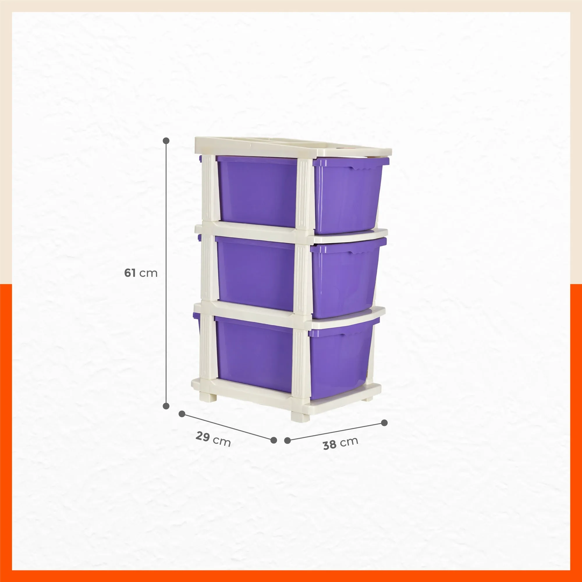 Stomo 3 Drawer Multi-Purpose Storage Organizer for Home and Office (Purple)