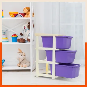 Stomo 3 Drawer Multi-Purpose Storage Organizer for Home and Office (Purple)