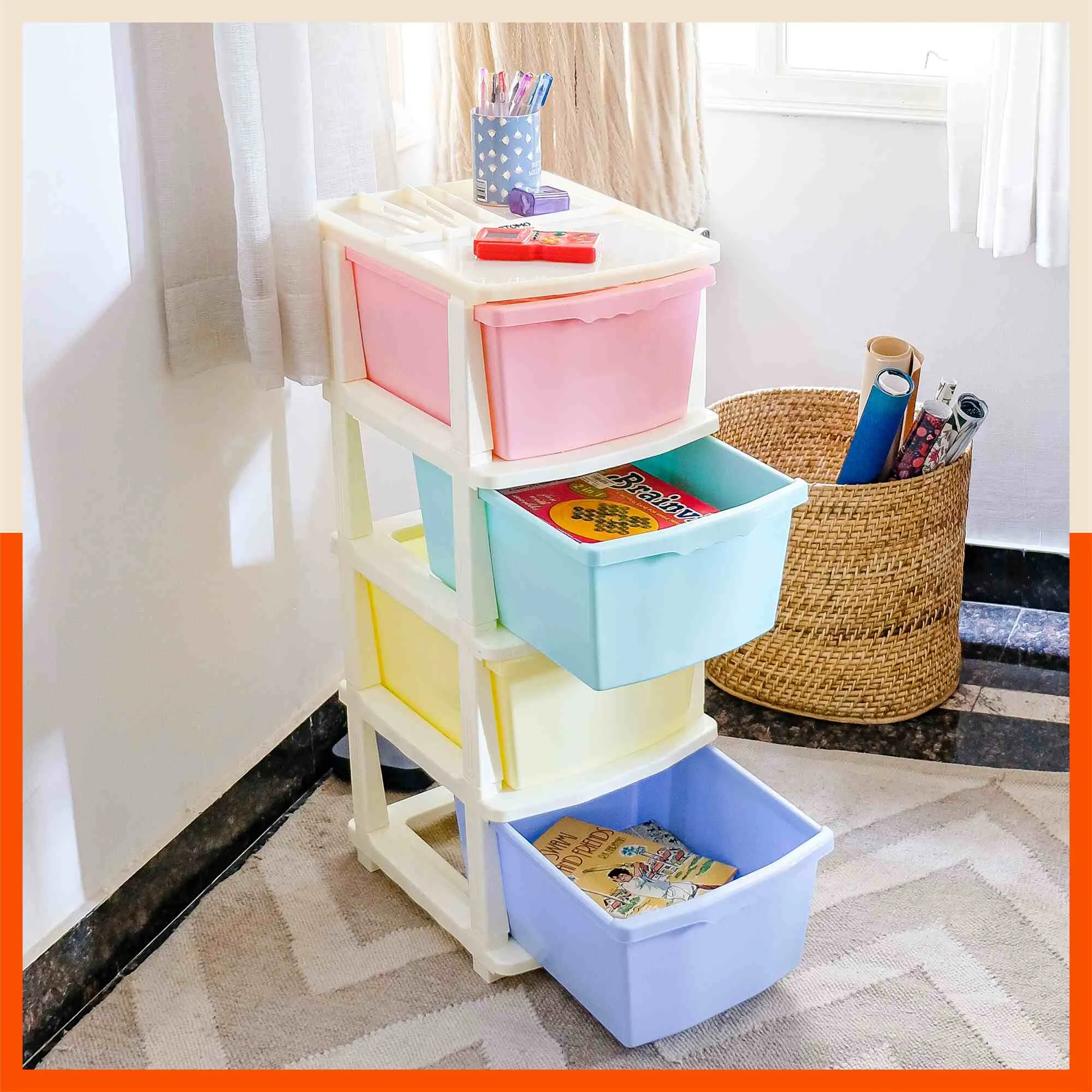 Stomo 4 Drawer Multi-Purpose Storage Organizer for Home and Office (Peach)