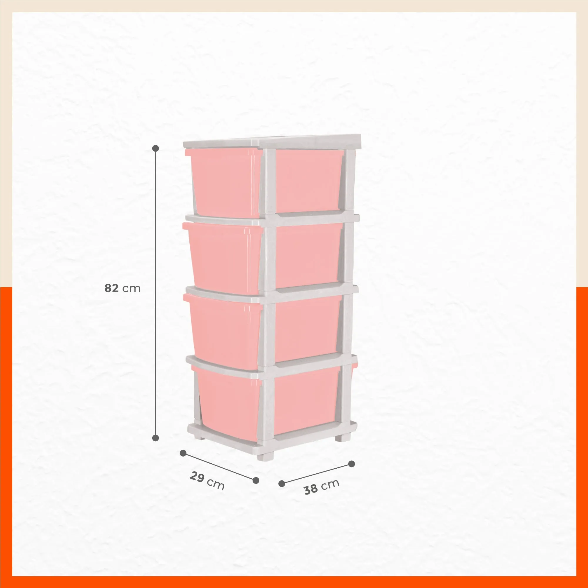 Stomo 4 Drawer Multi-Purpose Storage Organizer for Home and Office (Peach)