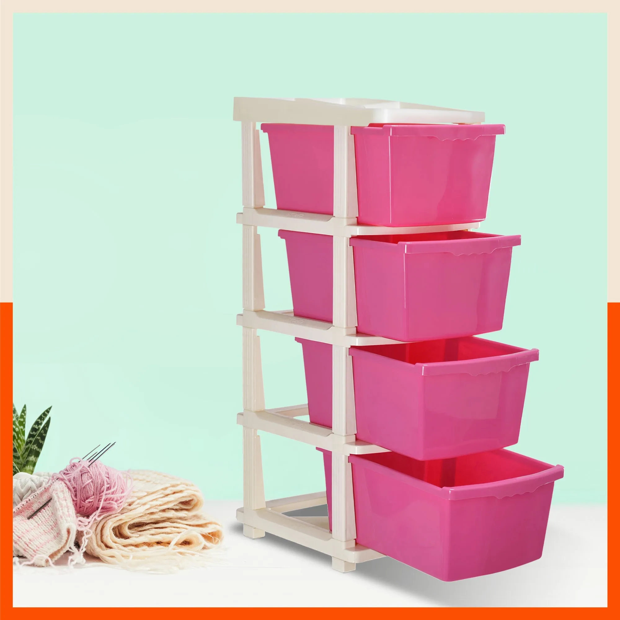 Stomo 4 Drawer Multi-Purpose Storage Organizer for Home and Office (Pink)