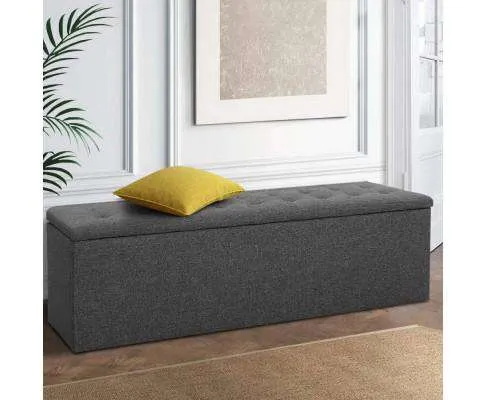 Storage Ottoman Blanket Box Linen Foot Stool Rest Chest Couch Grey