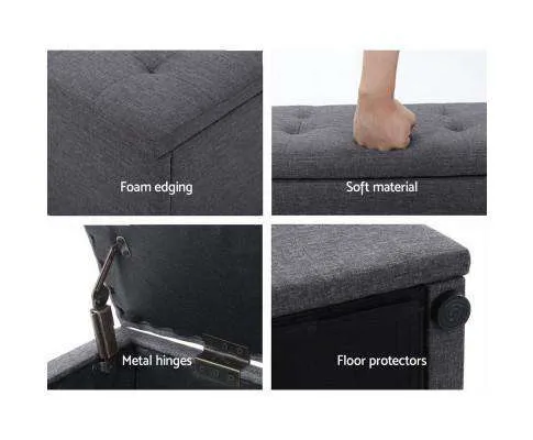 Storage Ottoman Blanket Box Linen Foot Stool Rest Chest Couch Grey