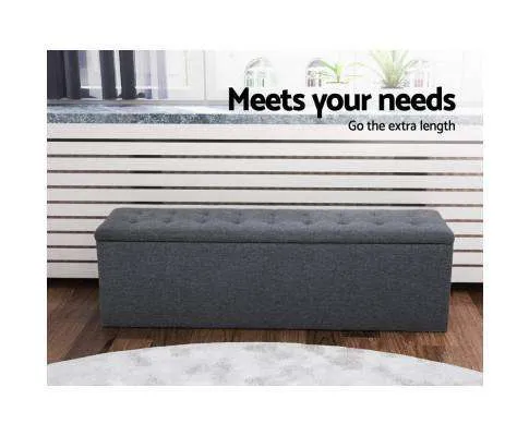 Storage Ottoman Blanket Box Linen Foot Stool Rest Chest Couch Grey