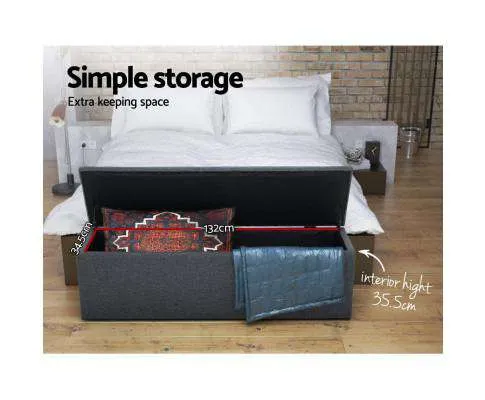 Storage Ottoman Blanket Box Linen Foot Stool Rest Chest Couch Grey