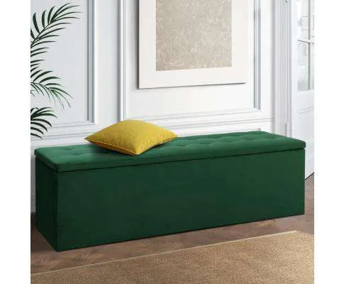 Storage Ottoman Blanket Box Velvet Foot Stool Rest Chest Couch Green