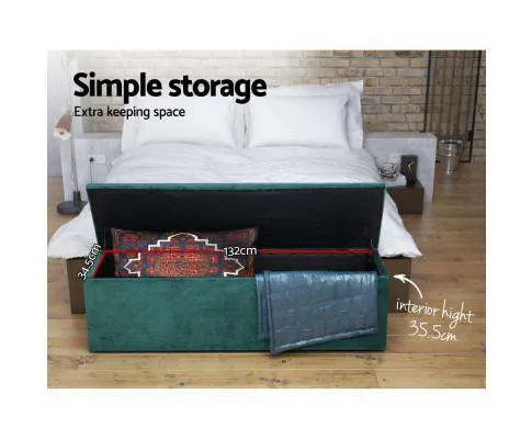 Storage Ottoman Blanket Box Velvet Foot Stool Rest Chest Couch Green