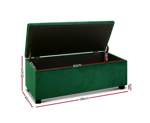 Storage Ottoman Blanket Box Velvet Footstool Rest Chest Couch Toy Green
