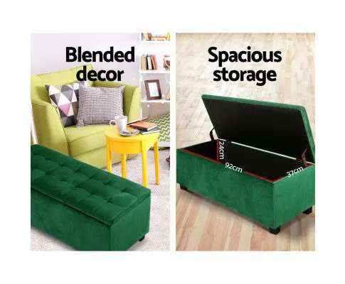 Storage Ottoman Blanket Box Velvet Footstool Rest Chest Couch Toy Green