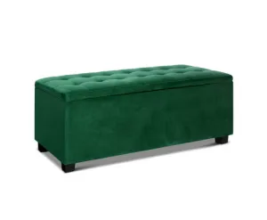 Storage Ottoman Blanket Box Velvet Footstool Rest Chest Couch Toy Green